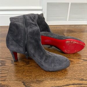 Christian Louboutin Gray Suede Heeled otk Boots with Red Soles